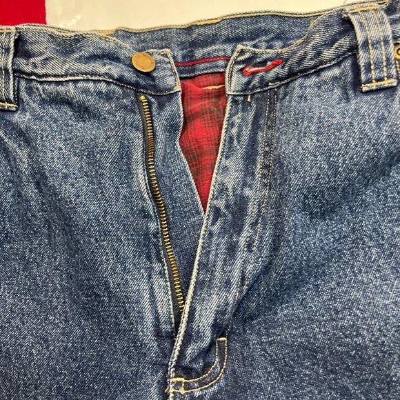 Woolrich Red Flannel Lined BLUE JEANS 36/34 MENS Denim Relaxed Fit Outdoor WORK - Picture 10 of 16